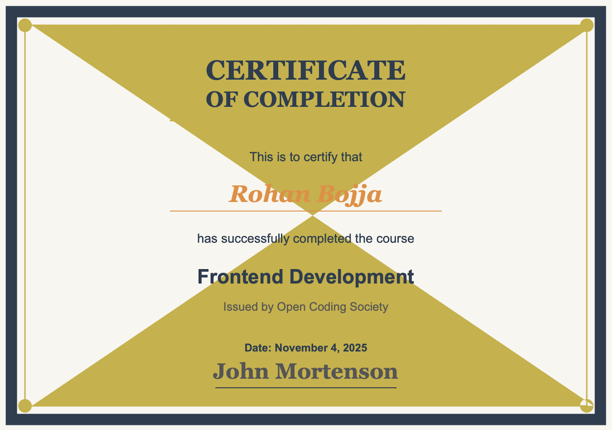 Certificates Screenshot